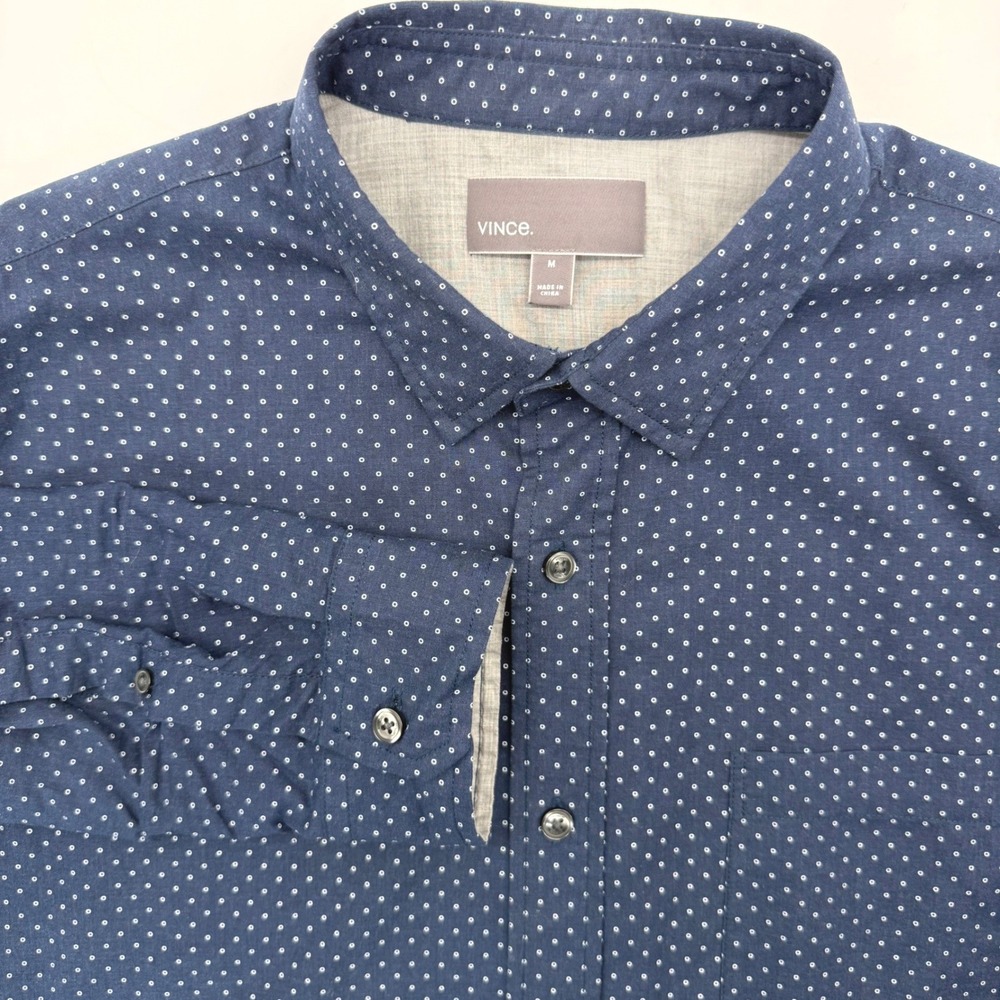Vince Button Down Shirt Men M Blue Polka Dot Long Sleeve Cotton Collared 5981
